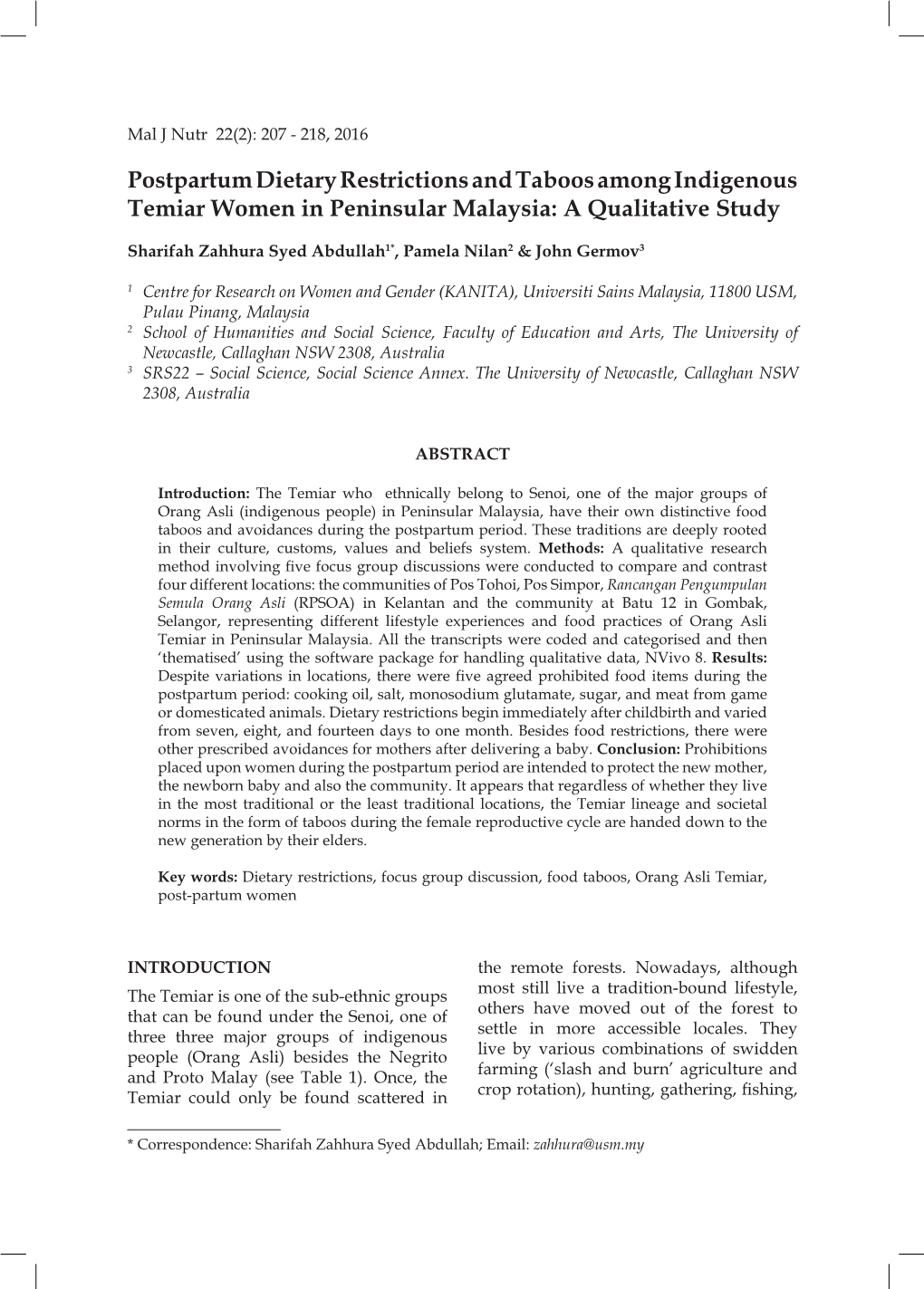 Postpartum Dietary Restrictions and Taboos Among Indigenous Temiar Women in Peninsular Malaysia: a Qualitative Study