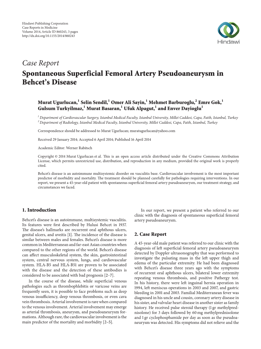 Spontaneous Superficial Femoral Artery Pseudoaneurysm in Behcet's Disease