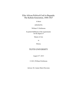 Elite African Political Craft in Buganda: the Kabula Generation, 1888-1927