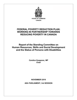 Federal Poverty Reduction Plan: Working in Partnership Towards Reducing Poverty in Canada