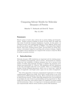 Comparing Solvent Models for Molecular Dynamics of Protein