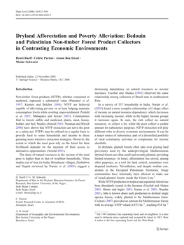 Dryland Afforestation and Poverty Alleviation: Bedouin and Palestinian Non-Timber Forest Product Collectors in Contrasting Economic Environments