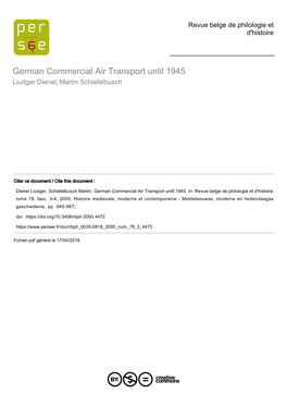 German Commercial Air Transport Until 1945 Liudger Dienel, Martin Schiefelbusch