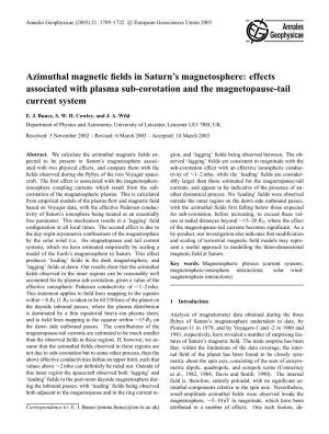 Azimuthal Magnetic Fields in Saturn's Magnetosphere: Effects Associated