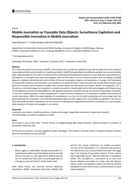 Surveillance Capitalism and Responsible Innovation in Mobile Journalism