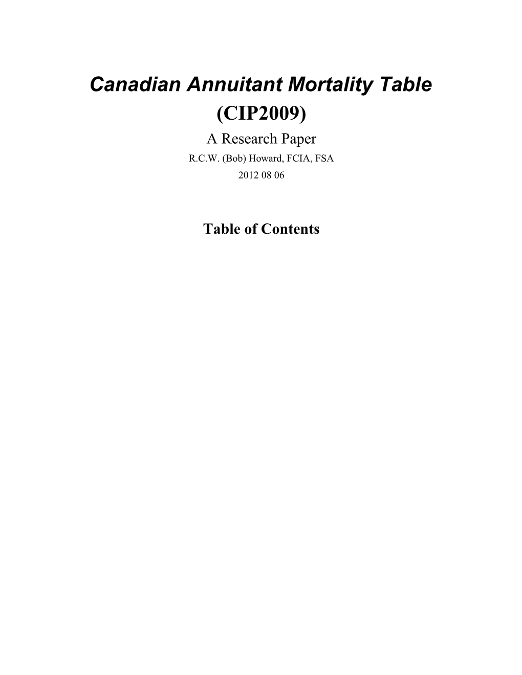 Canadian Annuitant Mortality Table