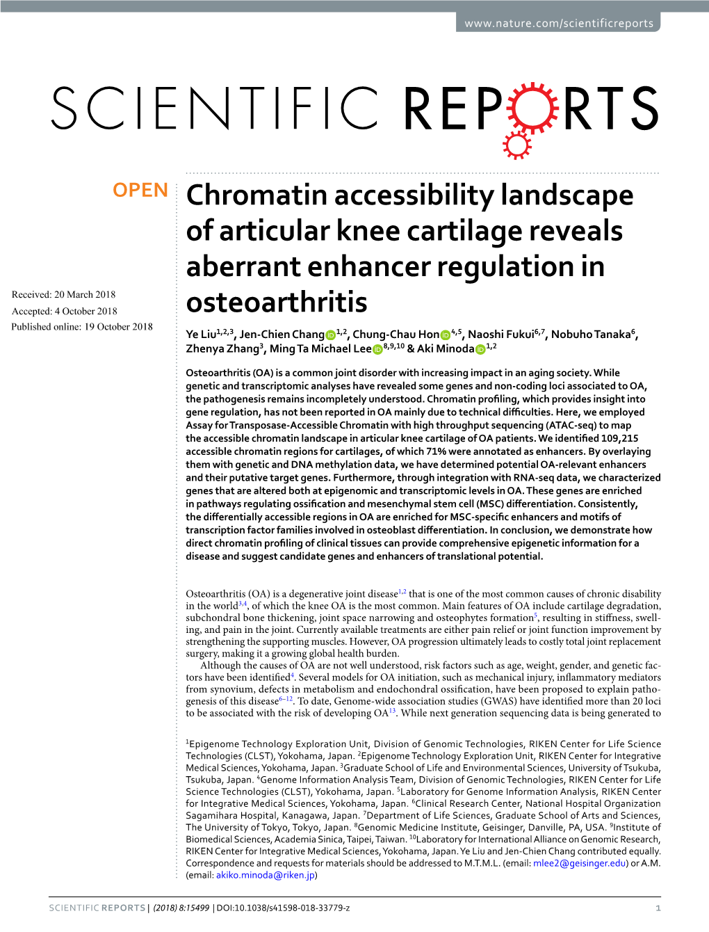 Chromatin Accessibility Landscape of Articular Knee Cartilage Reveals