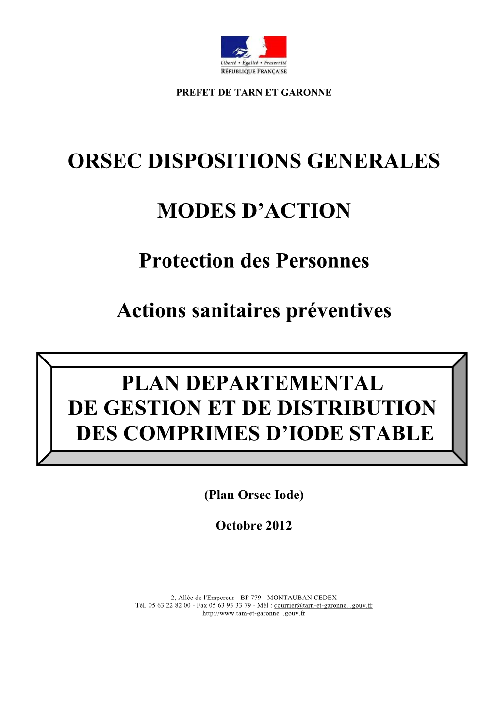 Plan Departemental De Gestion Et De Distribution Des Comprimes D'iode