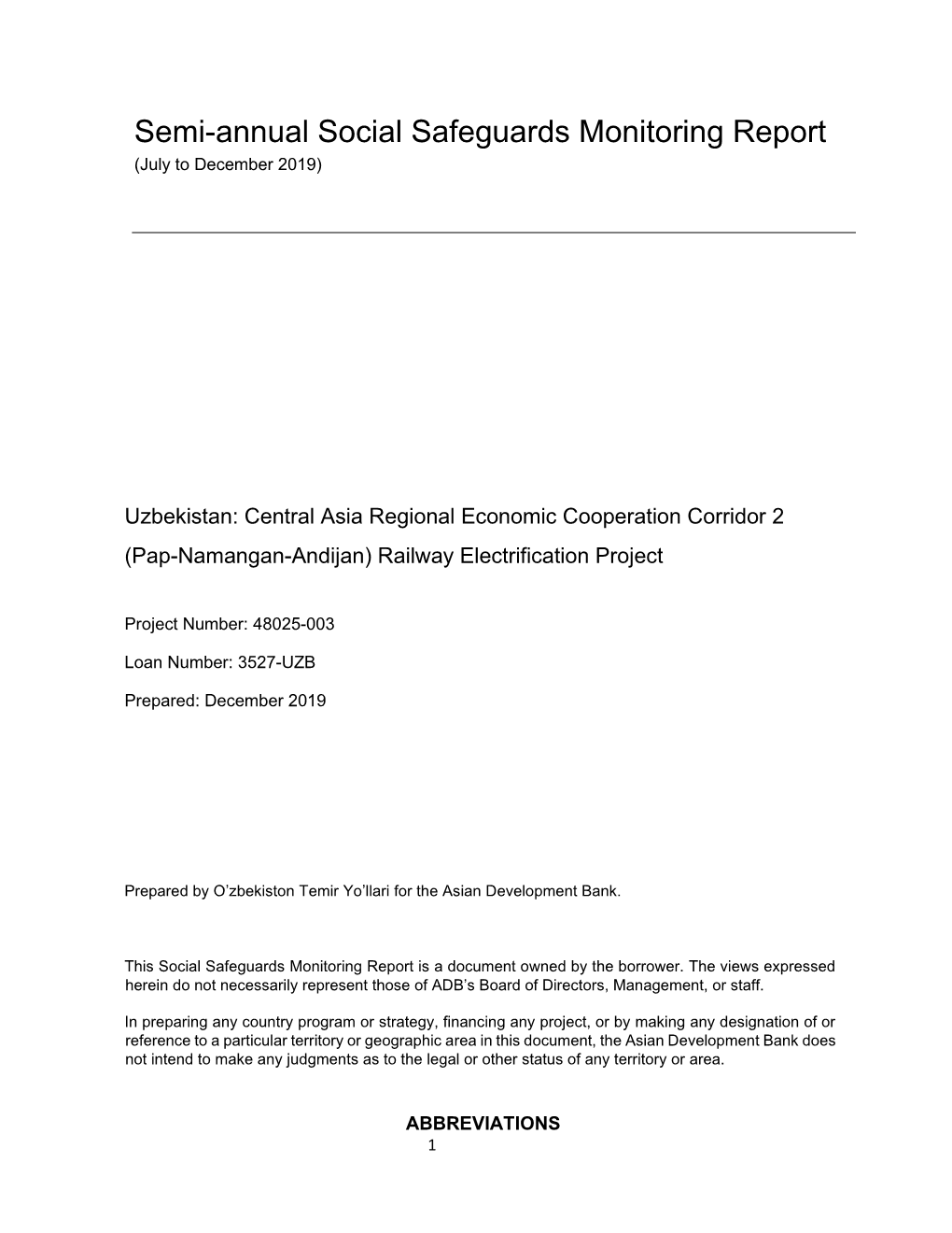 Semi-Annual Social Safeguards Monitoring Report (July to December 2019)