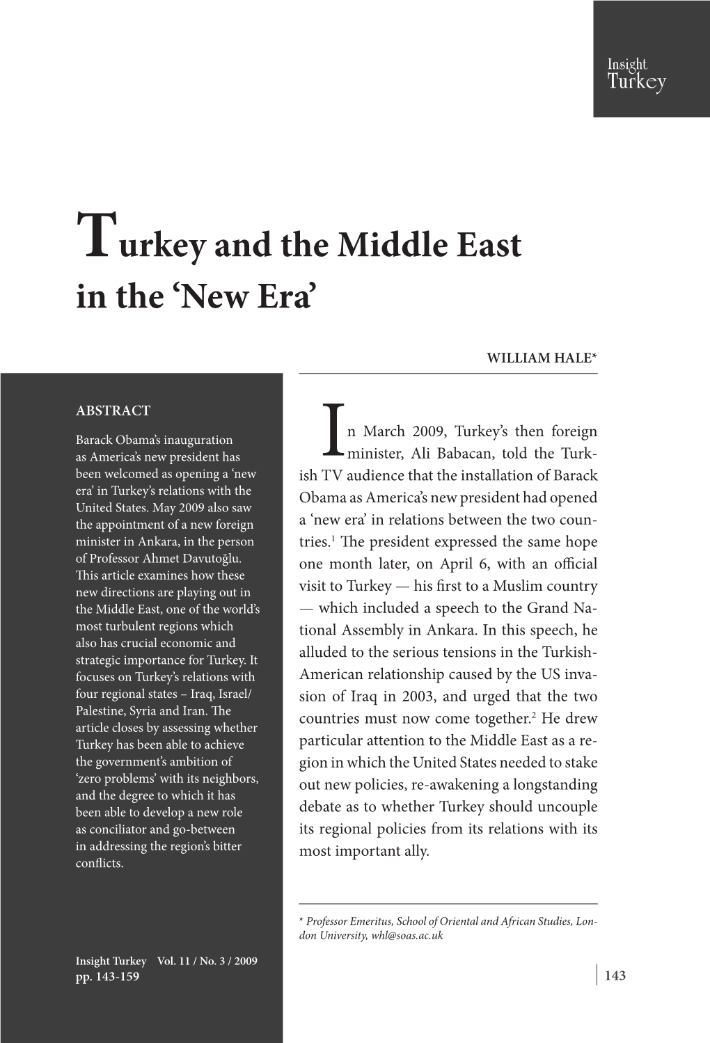 Turkey and the Middle East in the 'New Era'