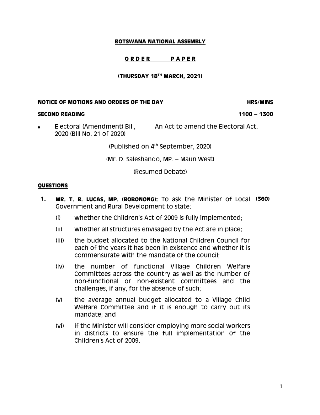 (Bill No. 21 of 2020) an Act to Amend the Electoral Act