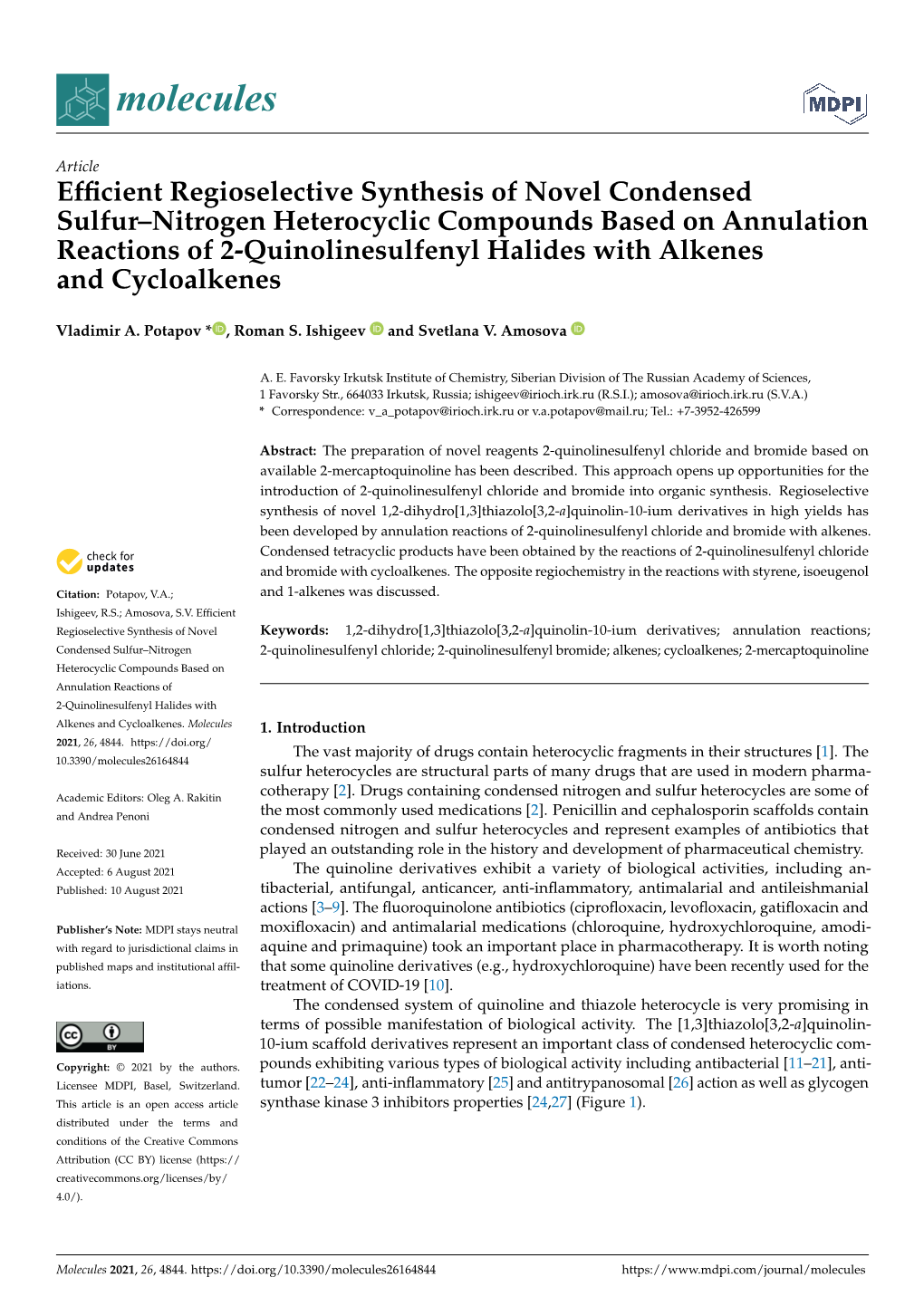 Efficient Regioselective Synthesis of Novel Condensed Sulfur–Nitrogen