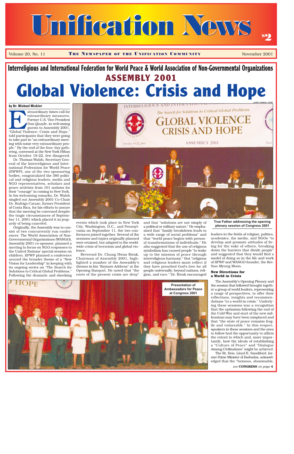 Global Violence: Crisis and Hope LARRY ORMAN / IIFWP by Dr