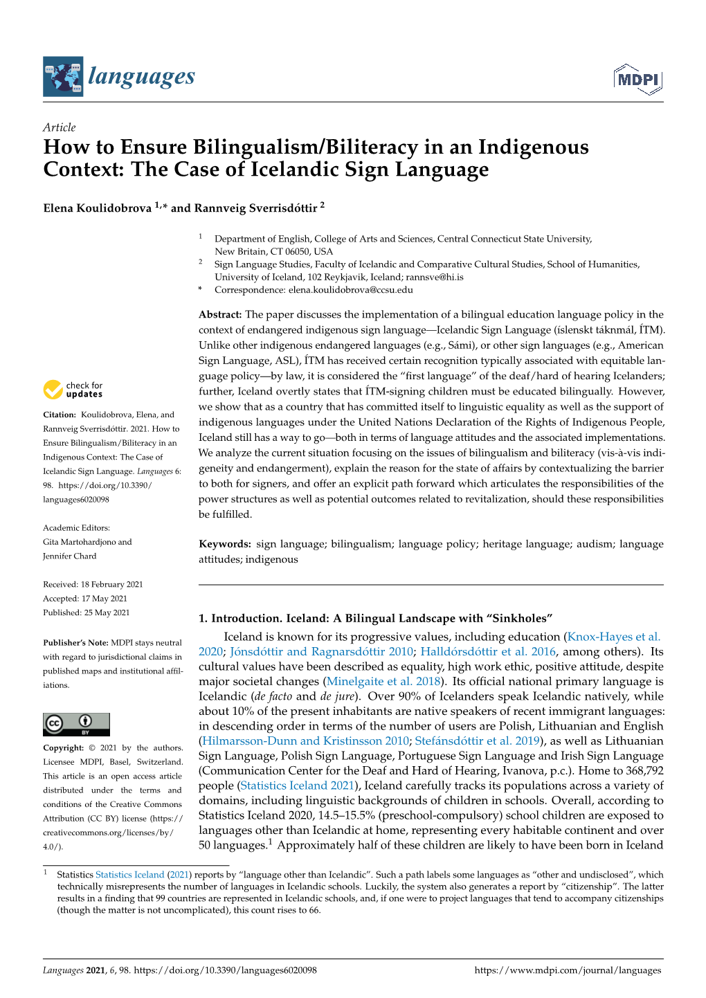 How to Ensure Bilingualism/Biliteracy in an Indigenous Context: the Case of Icelandic Sign Language