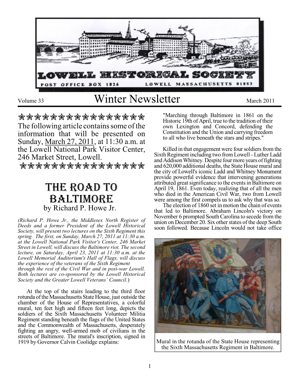 Winter Newsletter the Road to Baltimore