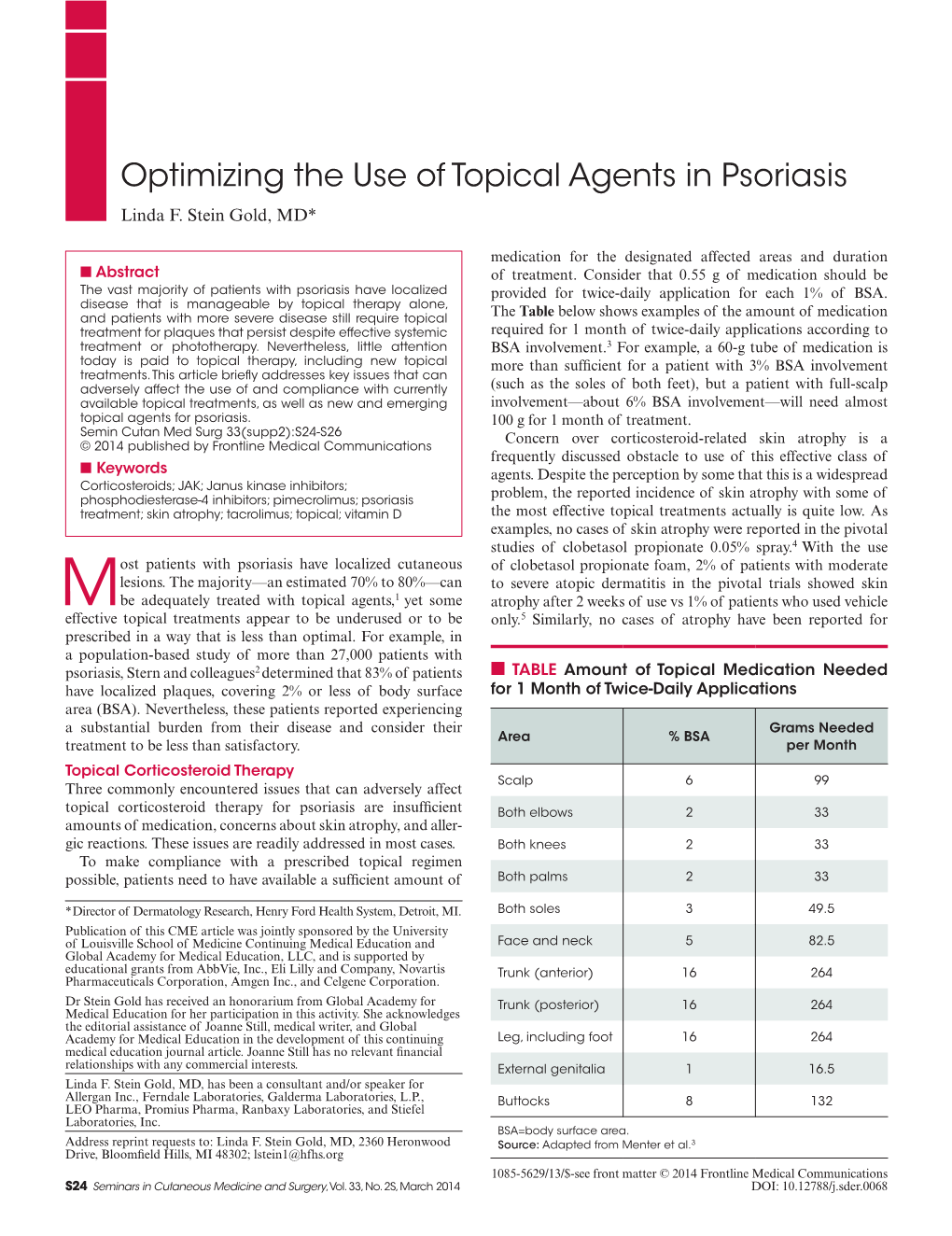 Optimizing the Use of Topical Agents in Psoriasis Linda F