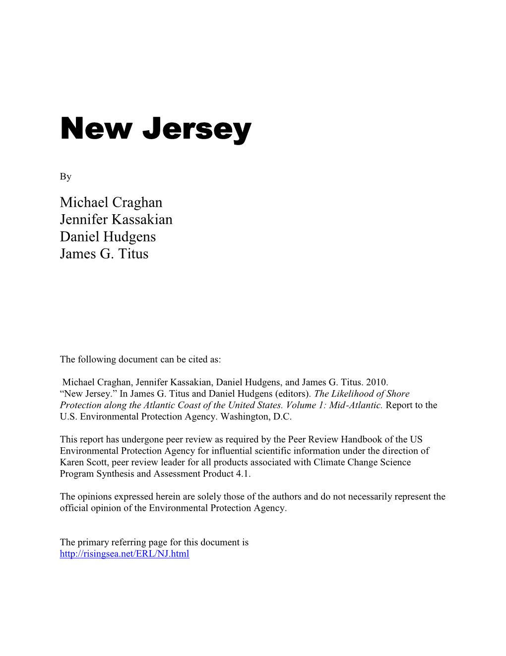 New Jersey: the Likelihood of Shore Protection