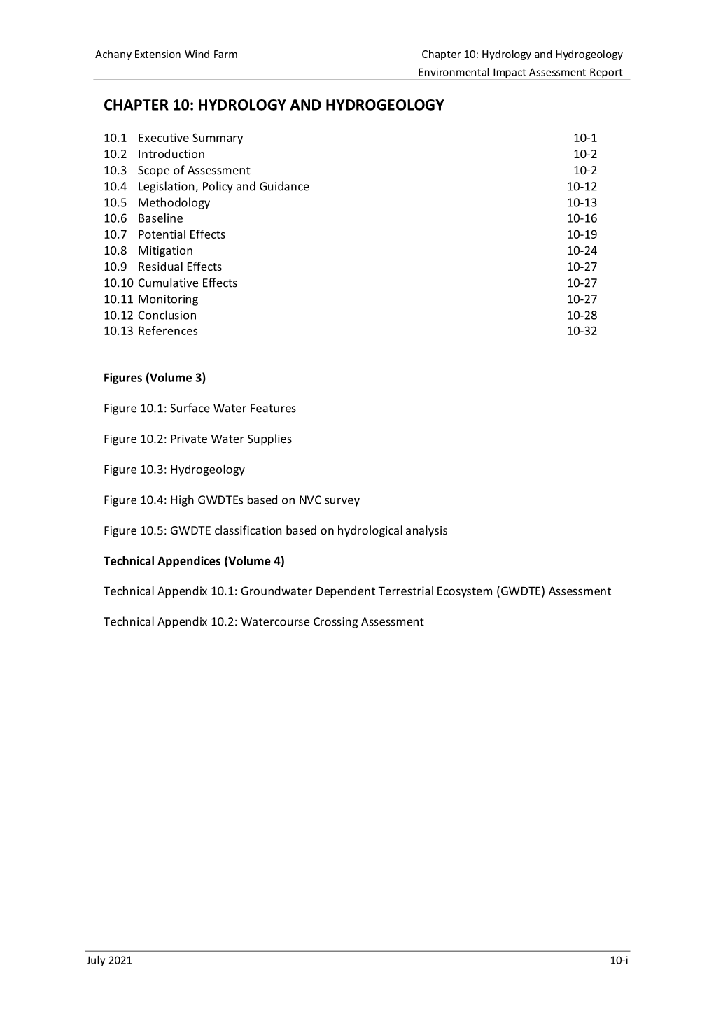 Chapter 10: Hydrology and Hydrogeology Environmental Impact Assessment Report