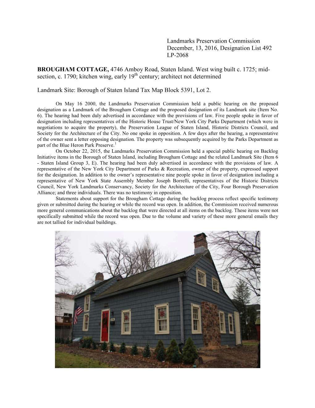 Landmarks Preservation Commission December, 13, 2016, Designation List 492 LP-2068