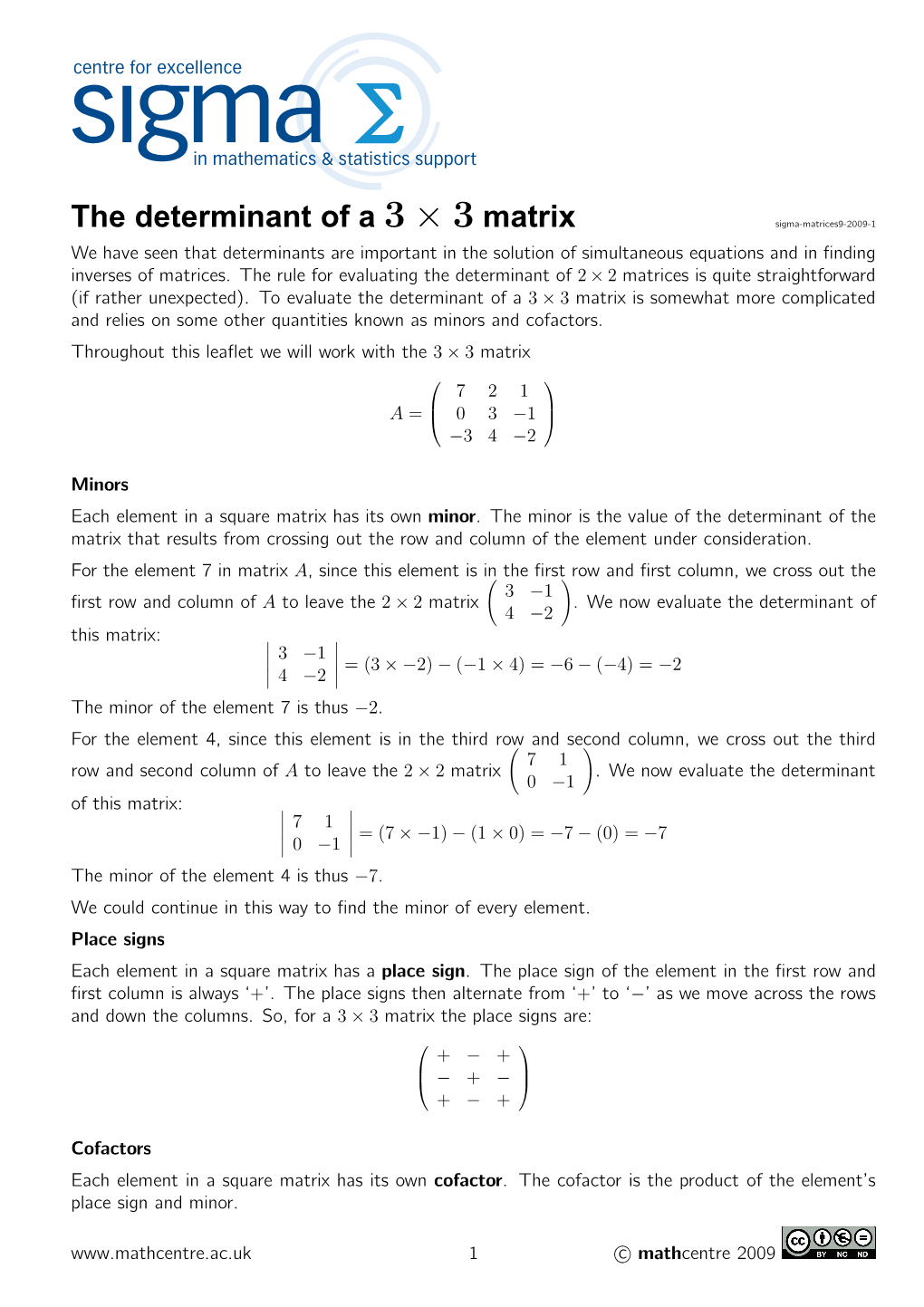 The Determinant of a 3X3 Matrix