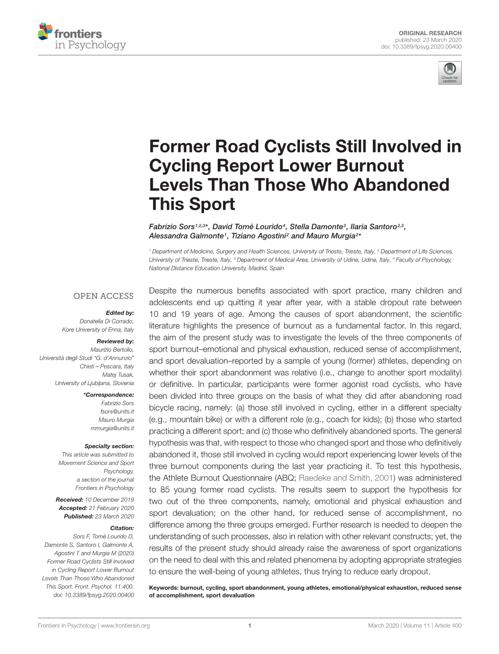 Former Road Cyclists Still Involved in Cycling Report Lower Burnout Levels Than Those Who Abandoned This Sport