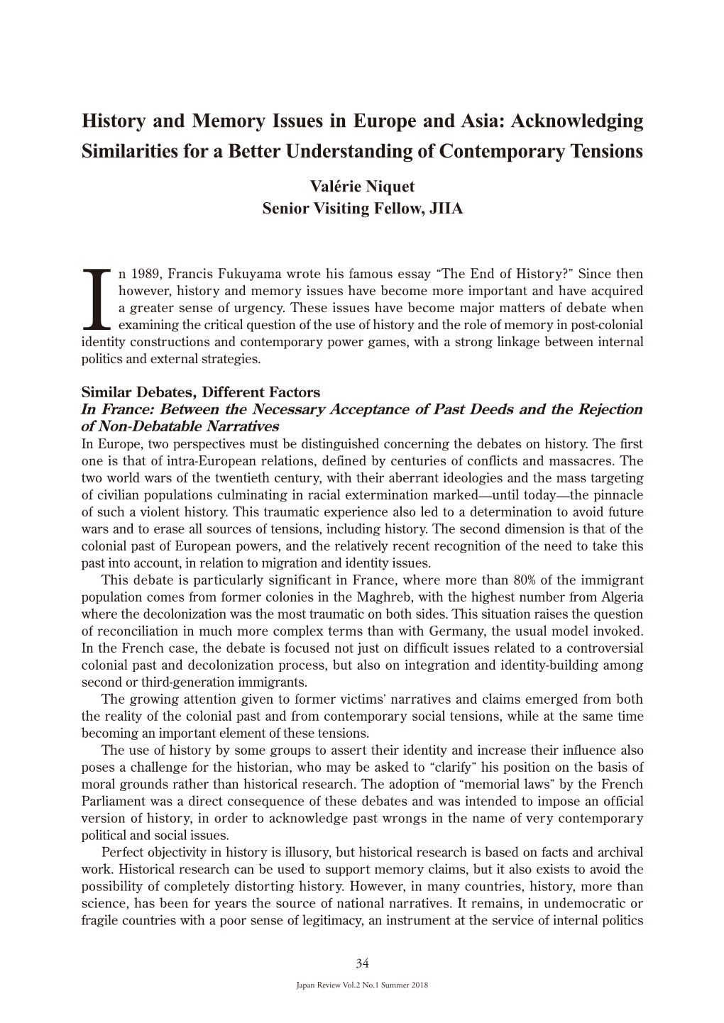 History and Memory Issues in Europe and Asia: Acknowledging Similarities for a Better Understanding of Contemporary Tensions