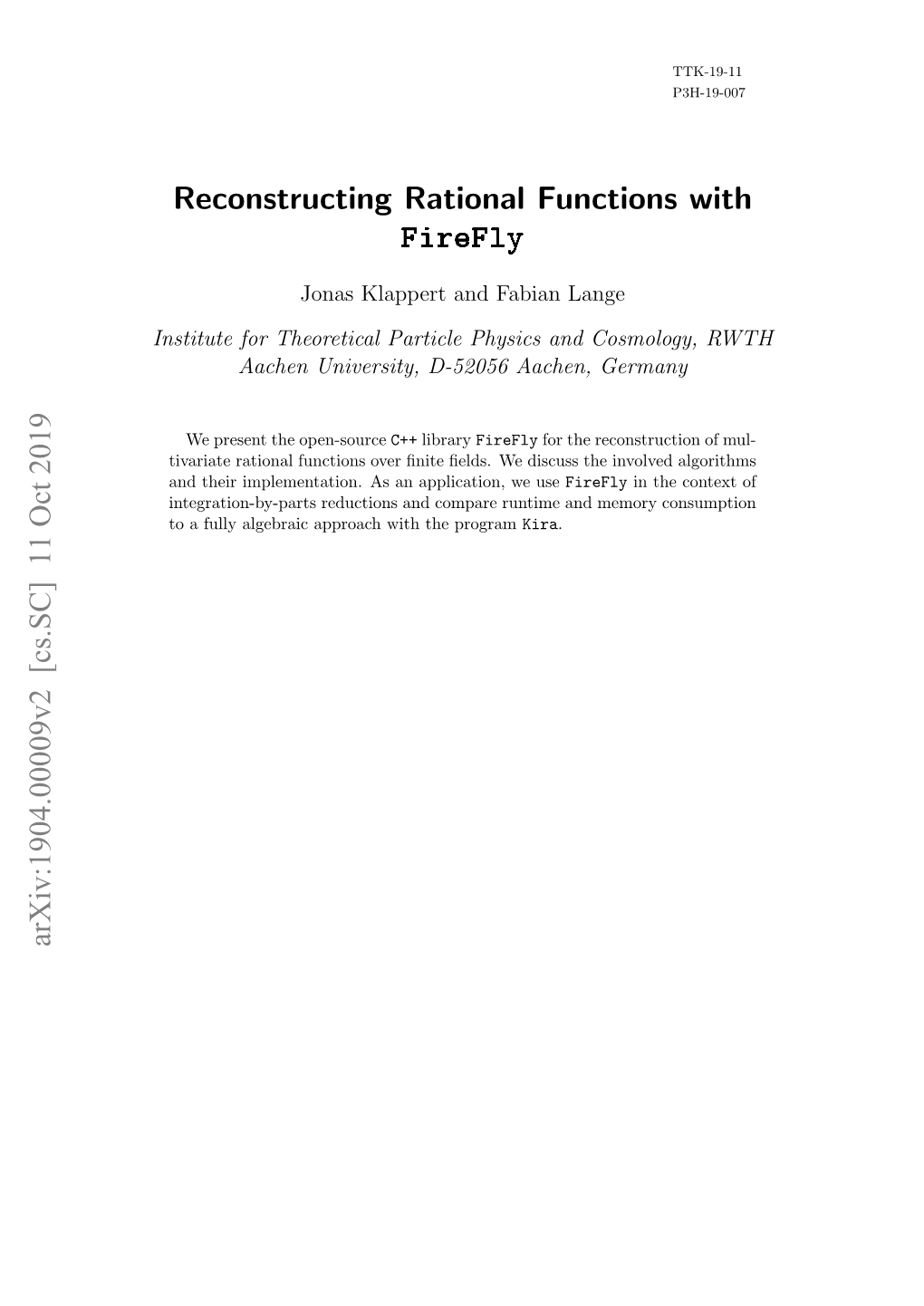 Reconstructing Rational Functions with Firefly