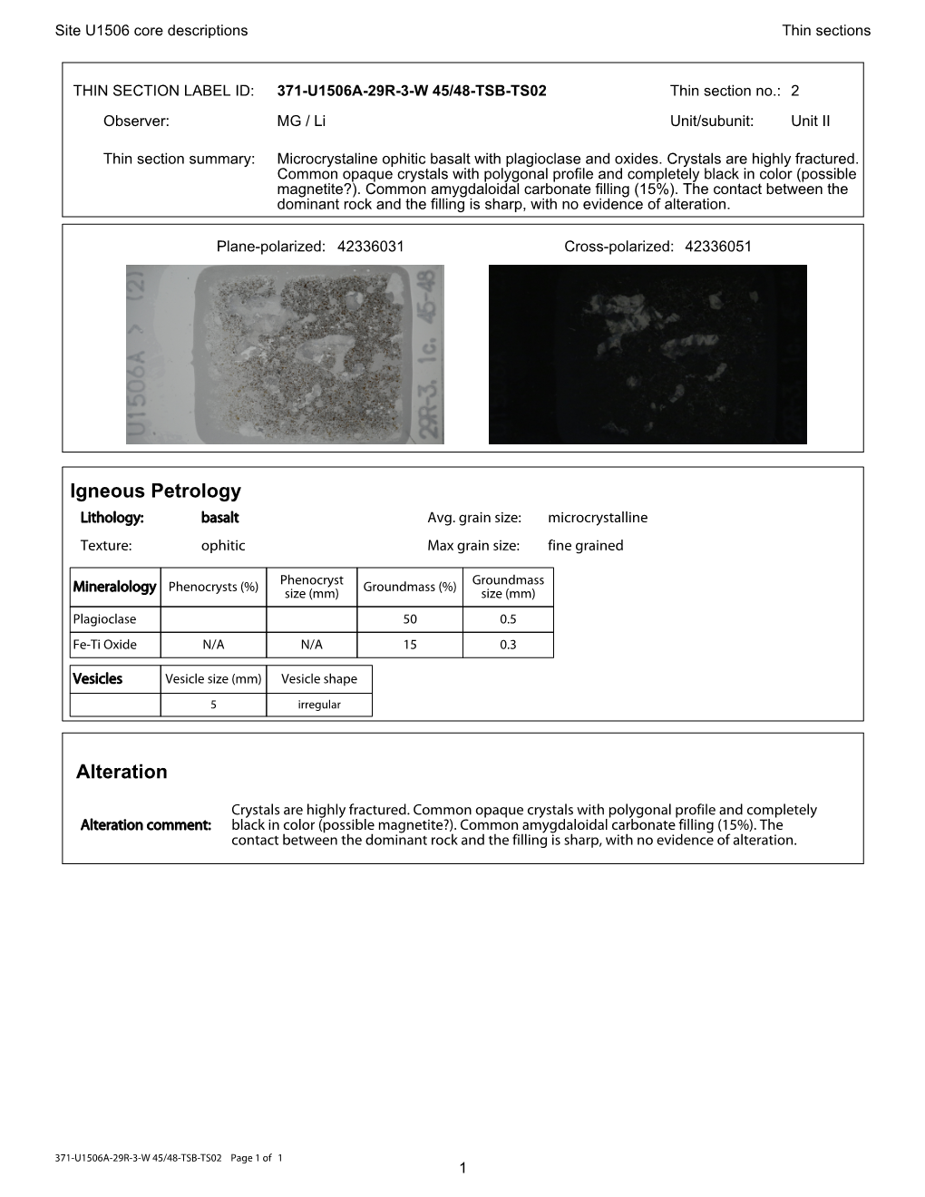 Expedition 371 Thin Sections, Site U1506