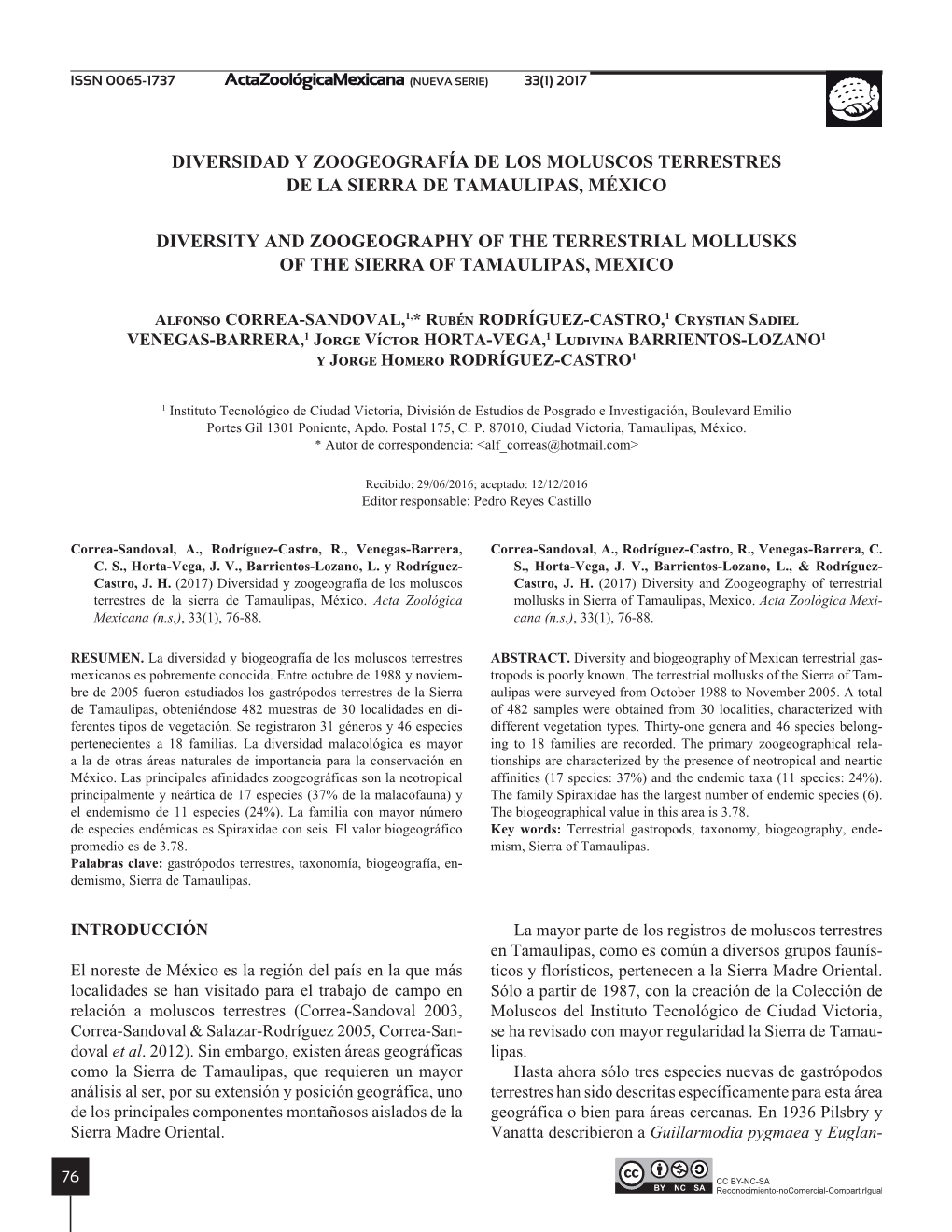 Diversidad Y Zoogeografía De Los Moluscos Terrestres De La Sierra De Tamaulipas, México