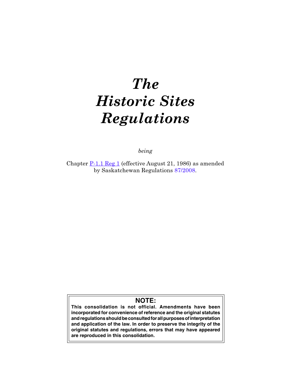 The Historic Sites Regulations