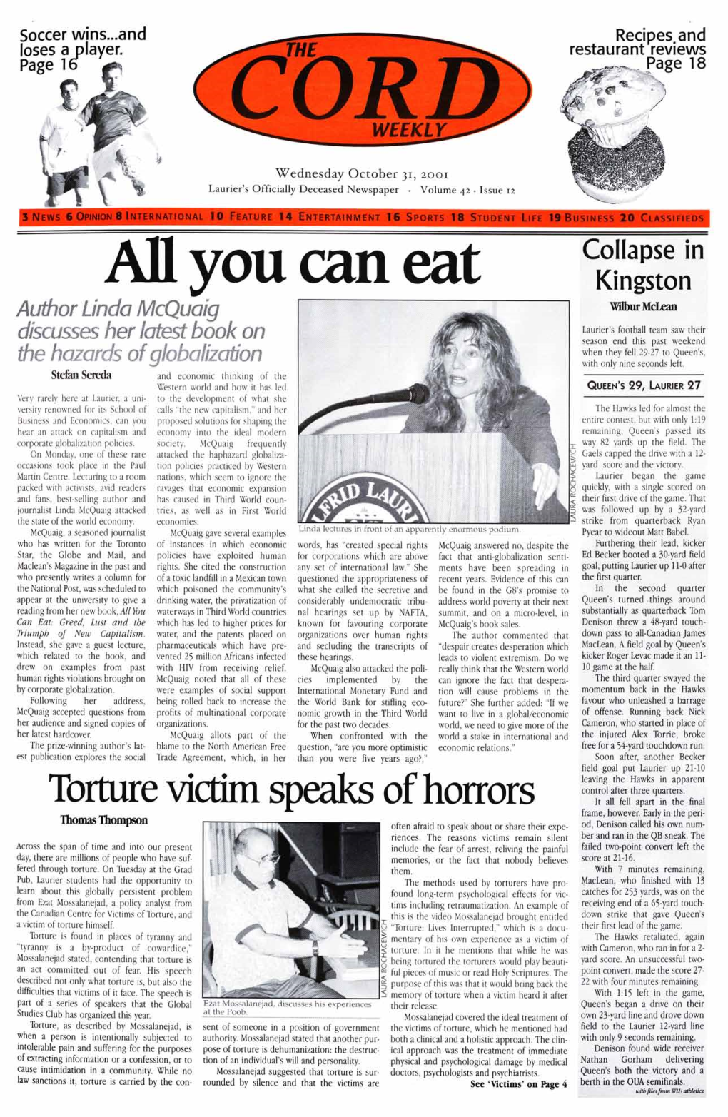 The Cord Weekly (October 31, 2001)