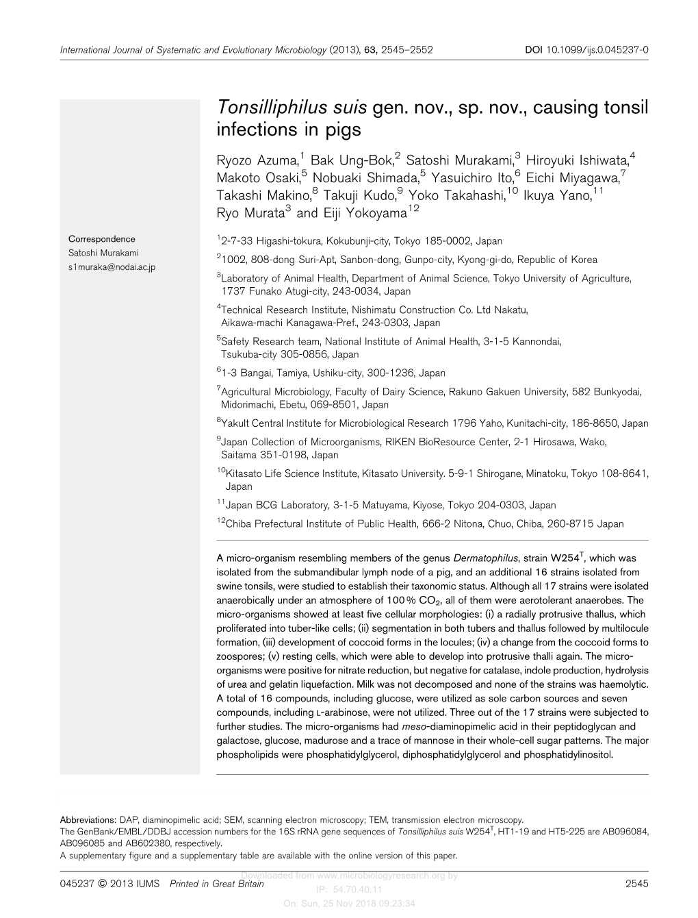 Tonsilliphilus Suis Gen. Nov., Sp. Nov., Causing Tonsil Infections in Pigs