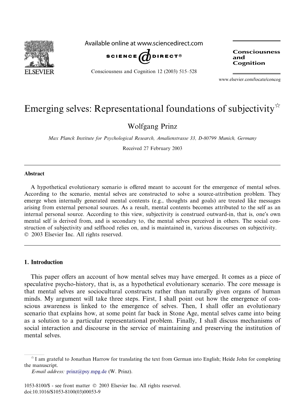Representational Foundations of Subjectivityq