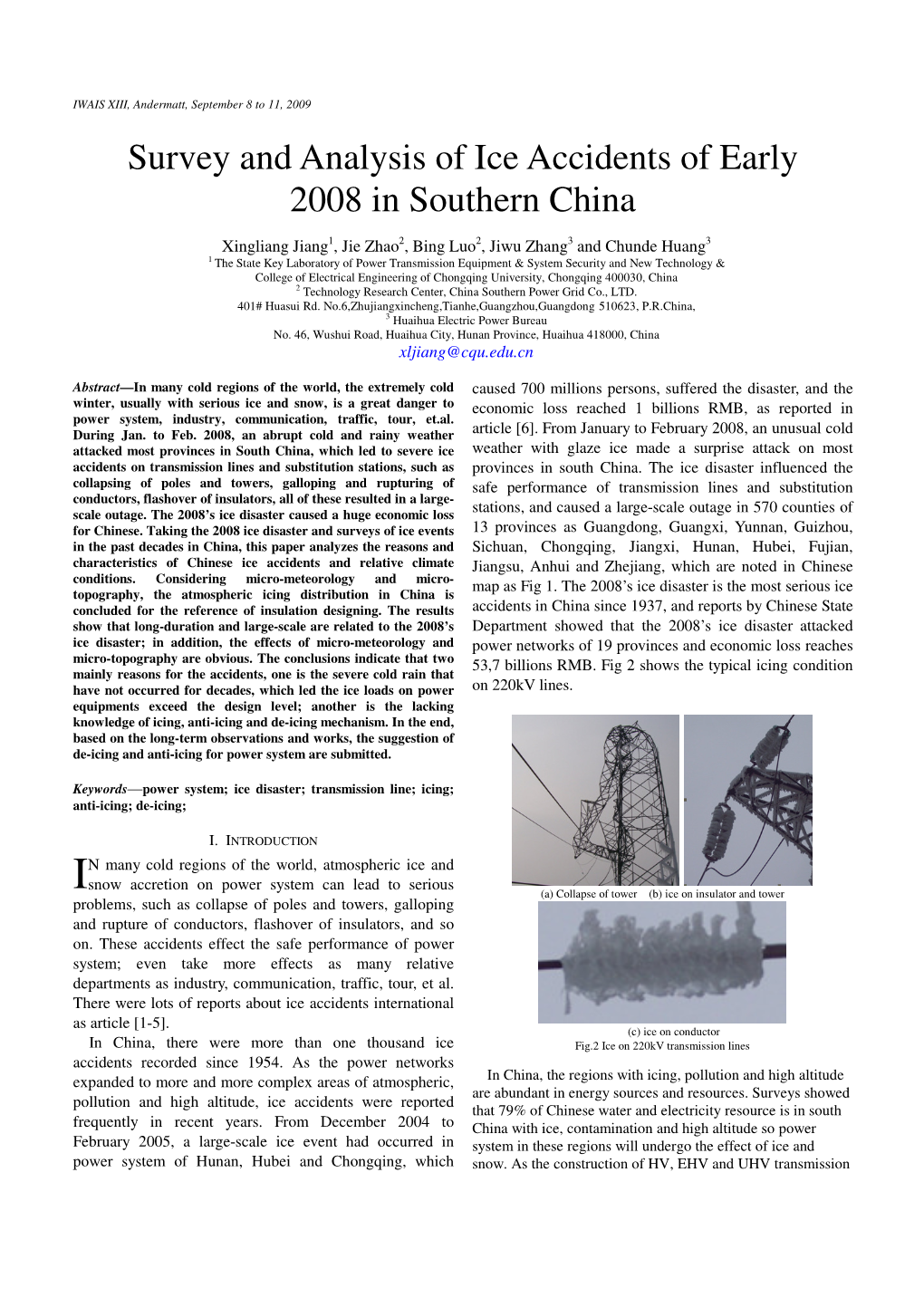 Survey and Analysis of Ice Accidents of Early 2008 in Southern China