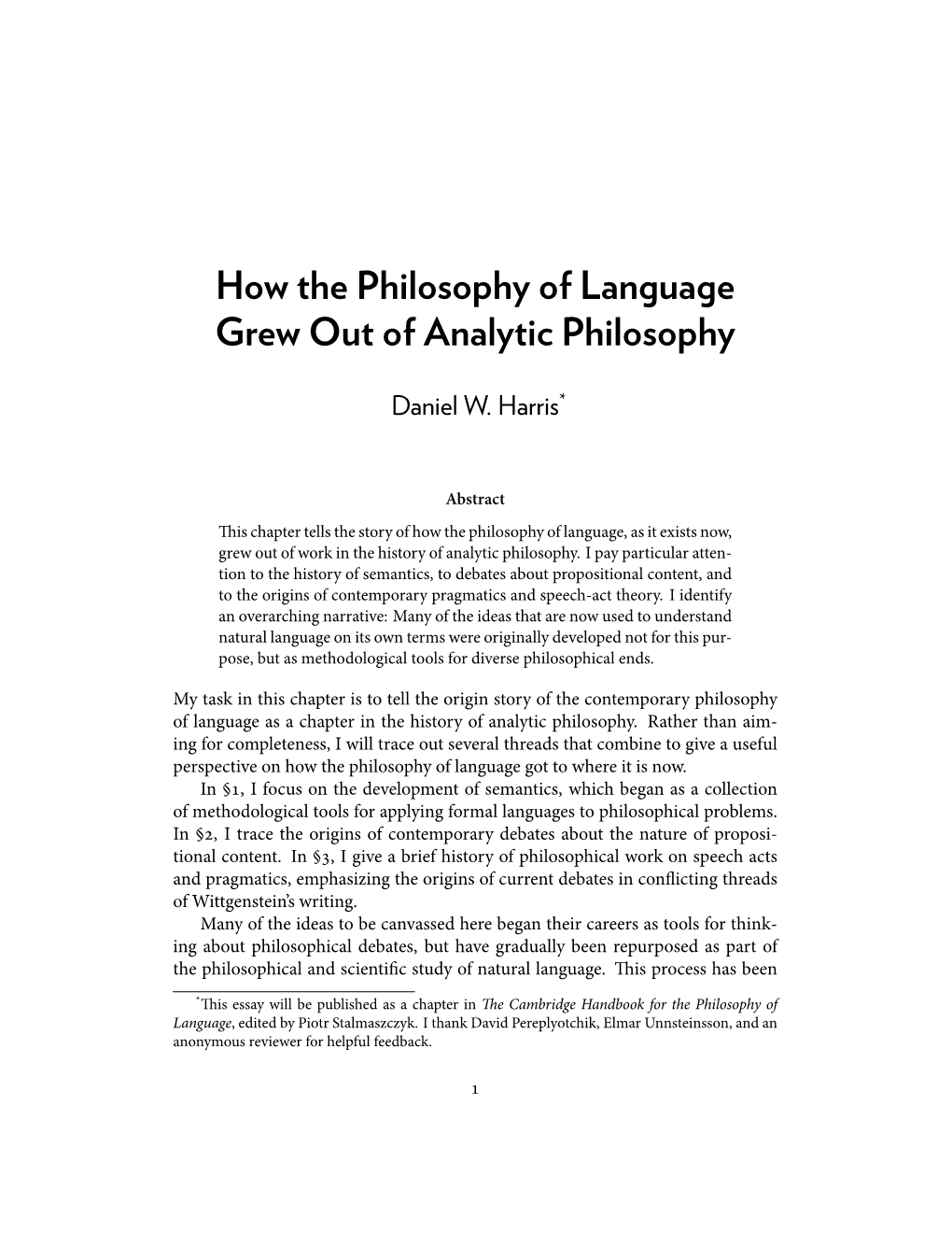 How the Philosophy of Language Grew out of Analytic Philosophy