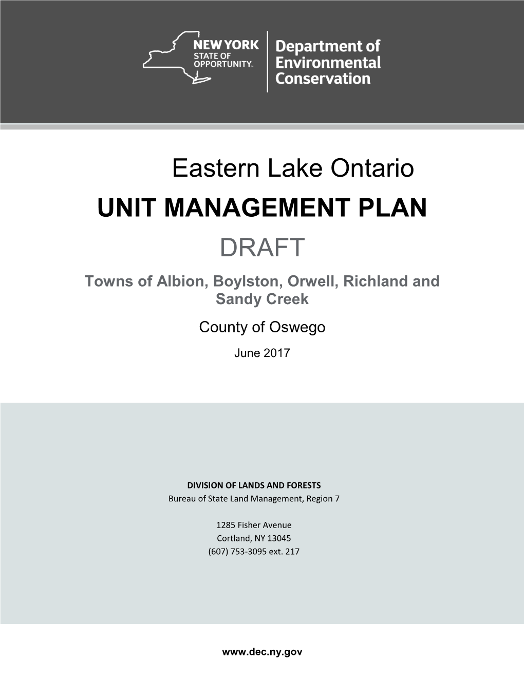 Eastern Lake Ontario Draft Unit Management Plan