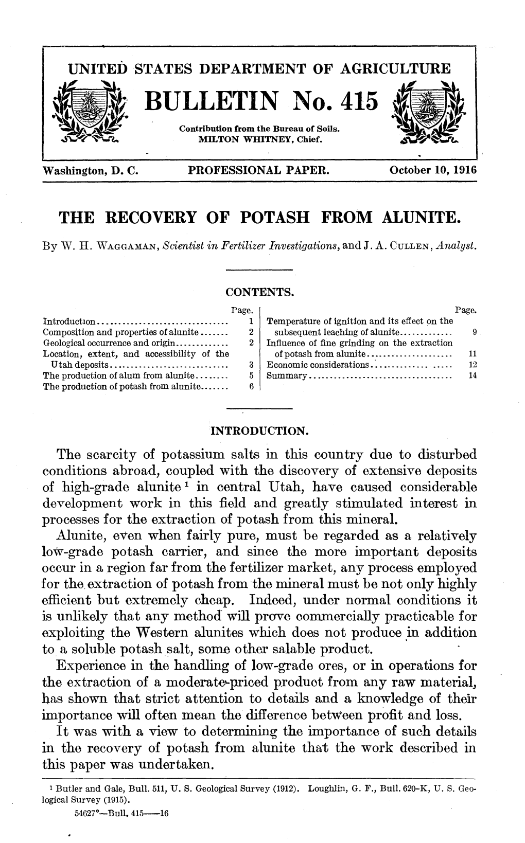 ^^^ BULLETIN No. 415 W Contribution from the Bureau of Soils