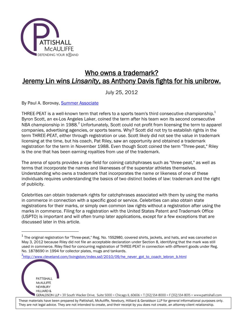 Who Owns a Trademark? Jeremy Lin Wins Linsanity, As Anthony Davis Fights for His Unibrow