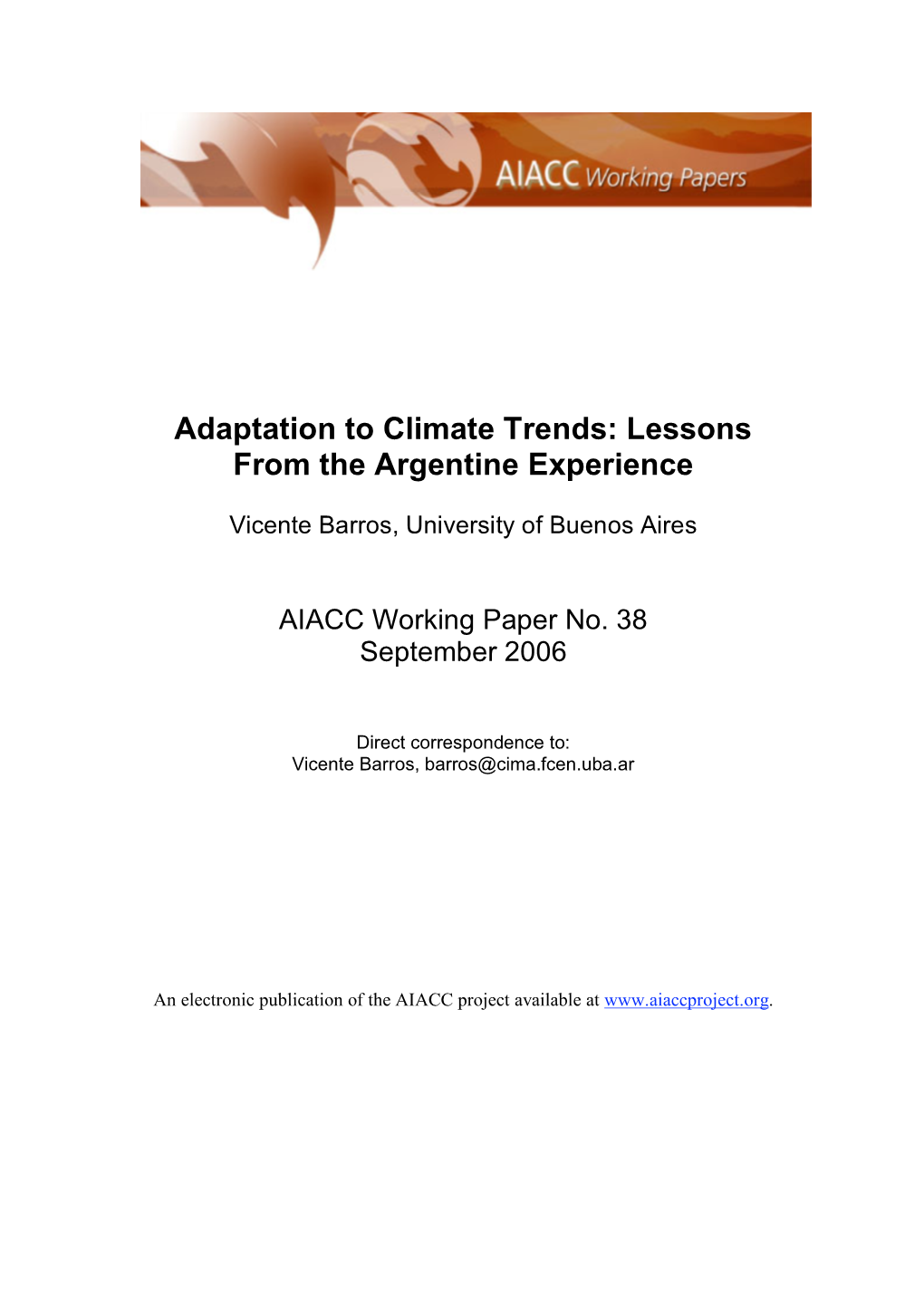 Adaptation to Climate Trends: Lessons from the Argentine Experience