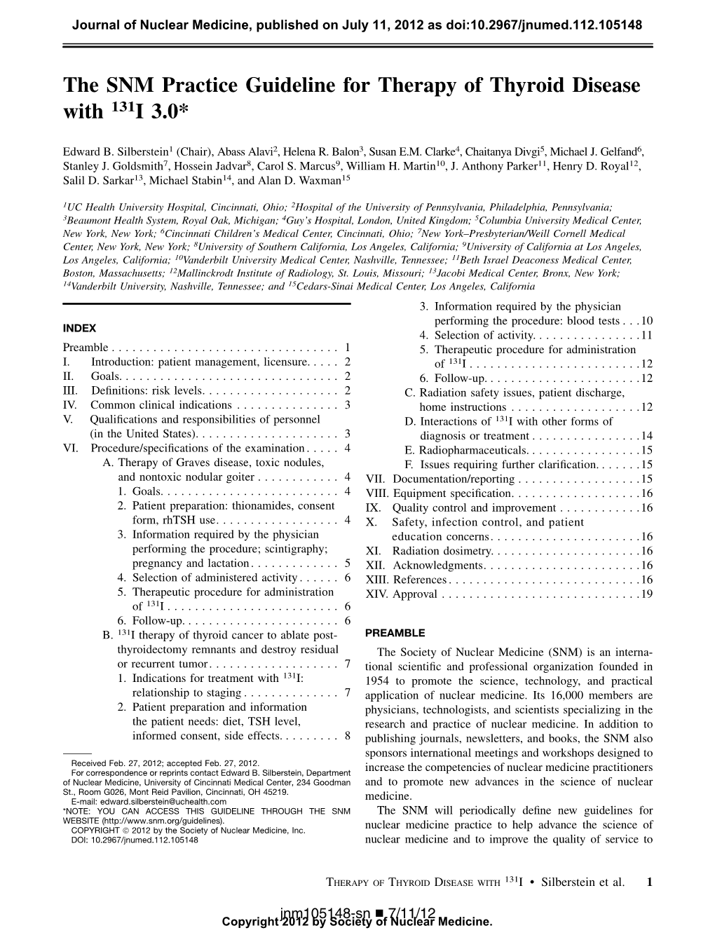 The SNM Practice Guideline for Therapy of Thyroid Disease with 131I 3.0*