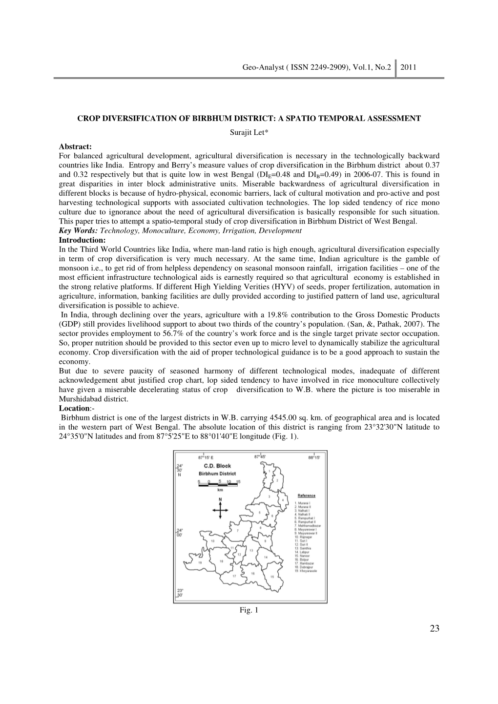 Vol.1, No.2 2011 CROP DIVERSIFICATION of BIRBHUM