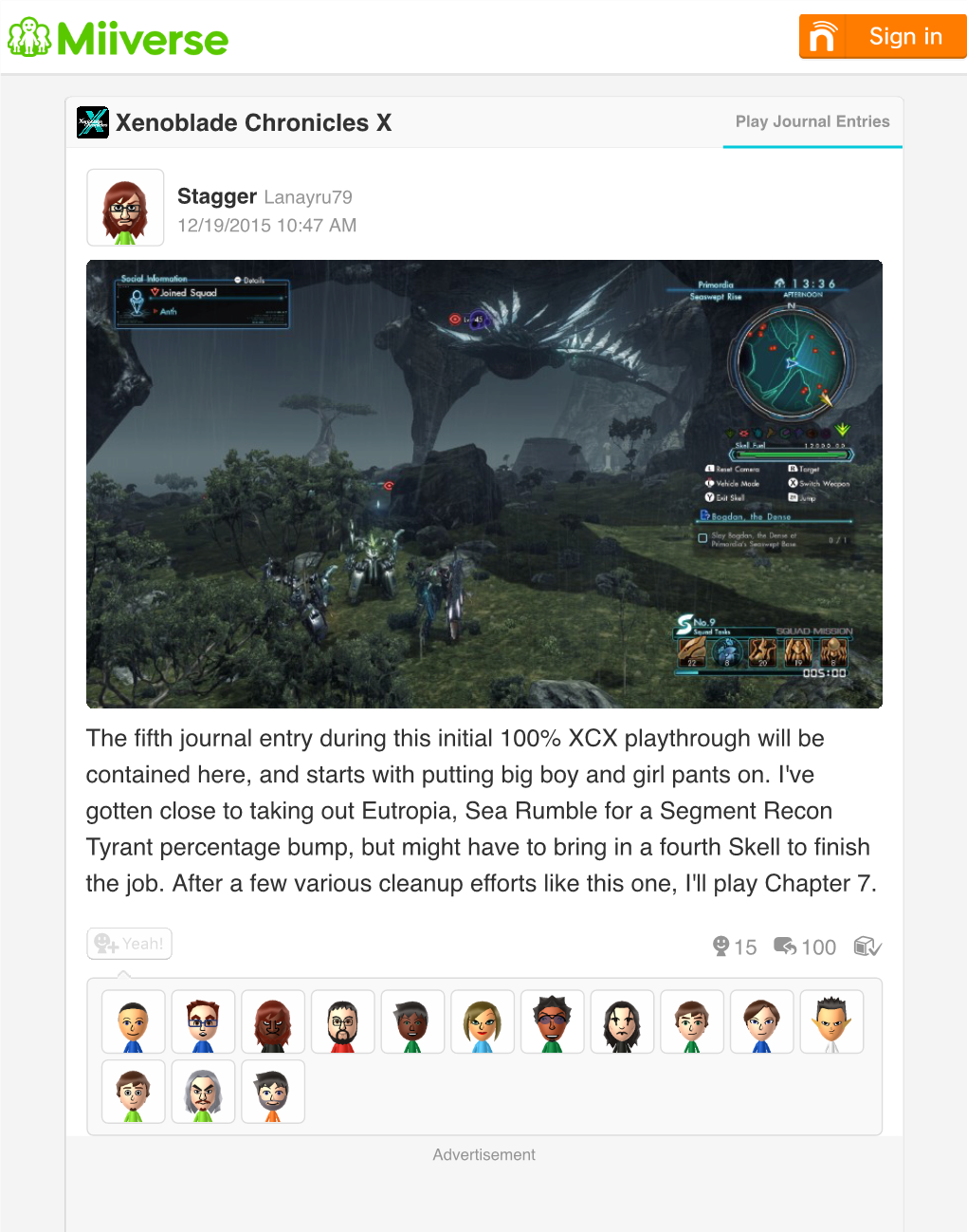 Xenoblade Chronicles X Play Journal Entries