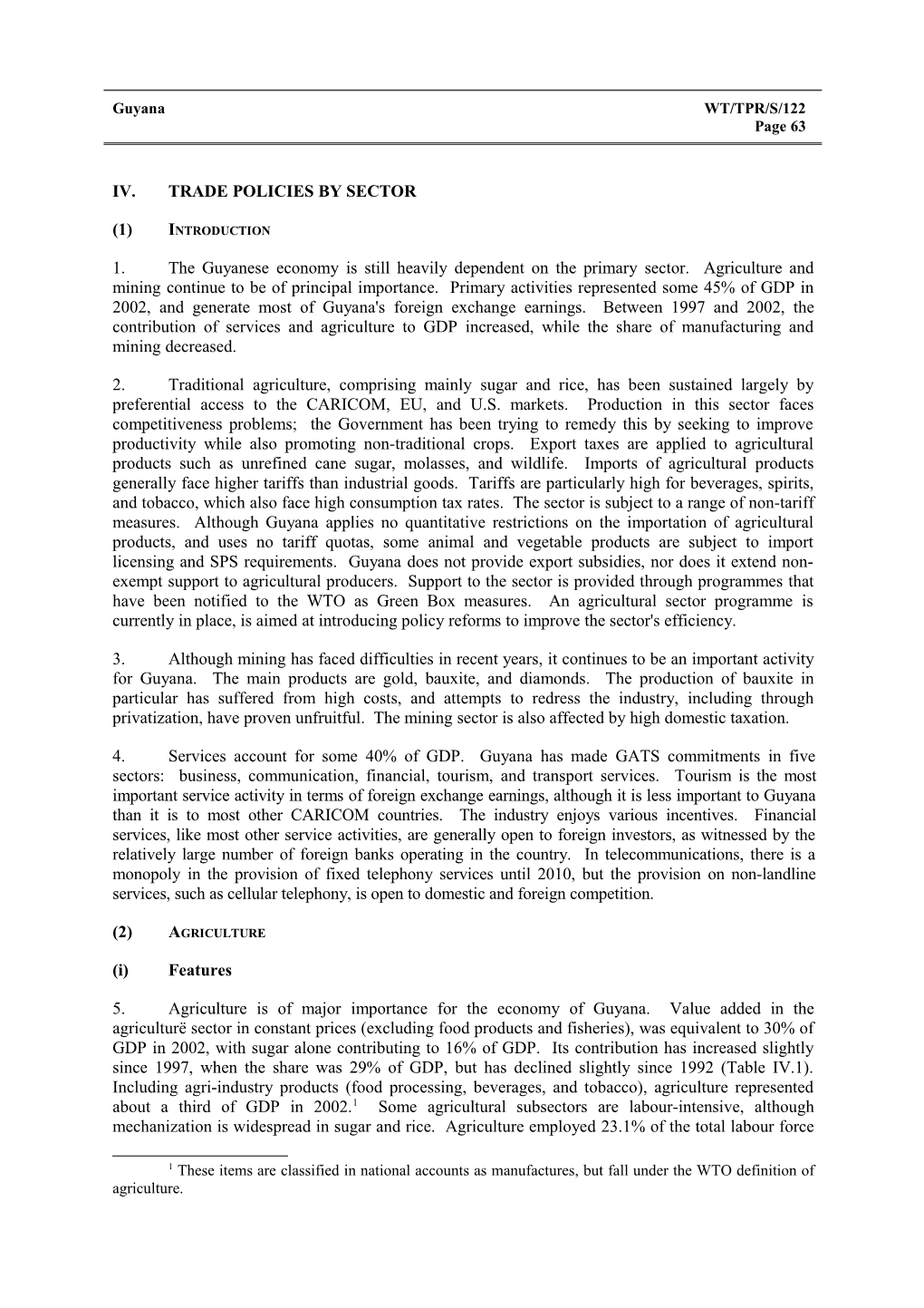 IV. Trade Policies by Sector s7