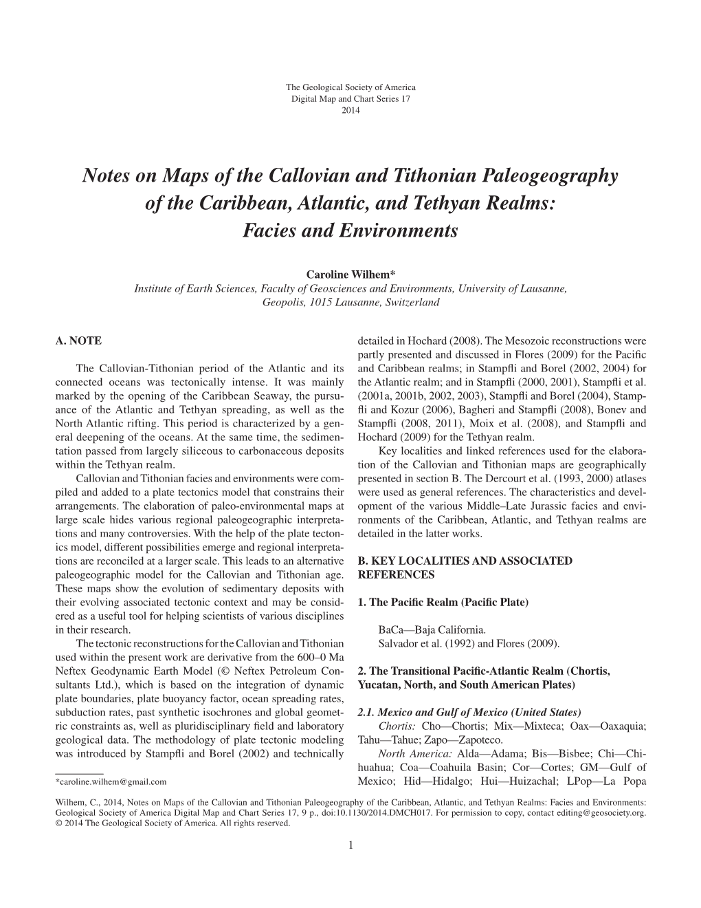 Notes on Maps of the Callovian and Tithonian Paleogeography of the Caribbean, Atlantic, and Tethyan Realms: Facies and Environments
