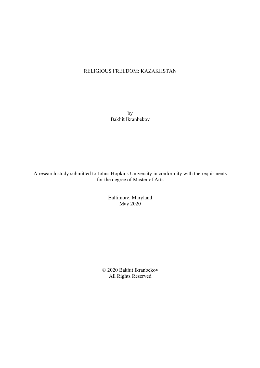 Religious Freedom: Kazakhstan