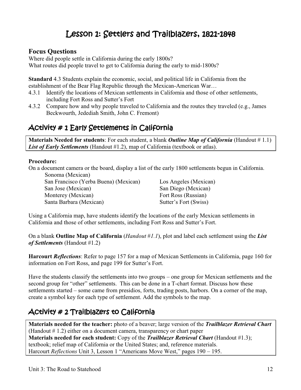 Lesson 1: Settlers and Trailblazers, 1821-1848