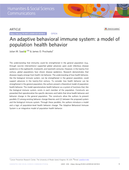 An Adaptive Behavioral Immune System: a Model of Population Health Behavior ✉ Julian M