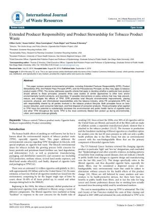 Extended Producer Responsibility and Product Stewardship for Tobacco