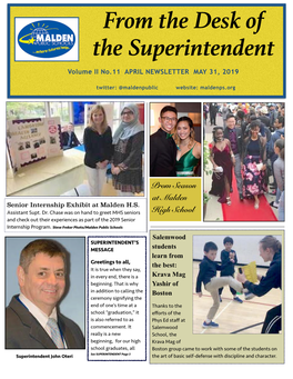 From the Desk of the Superintendent ! Volume II No.11 APRIL NEWSLETTER MAY 31, 2019