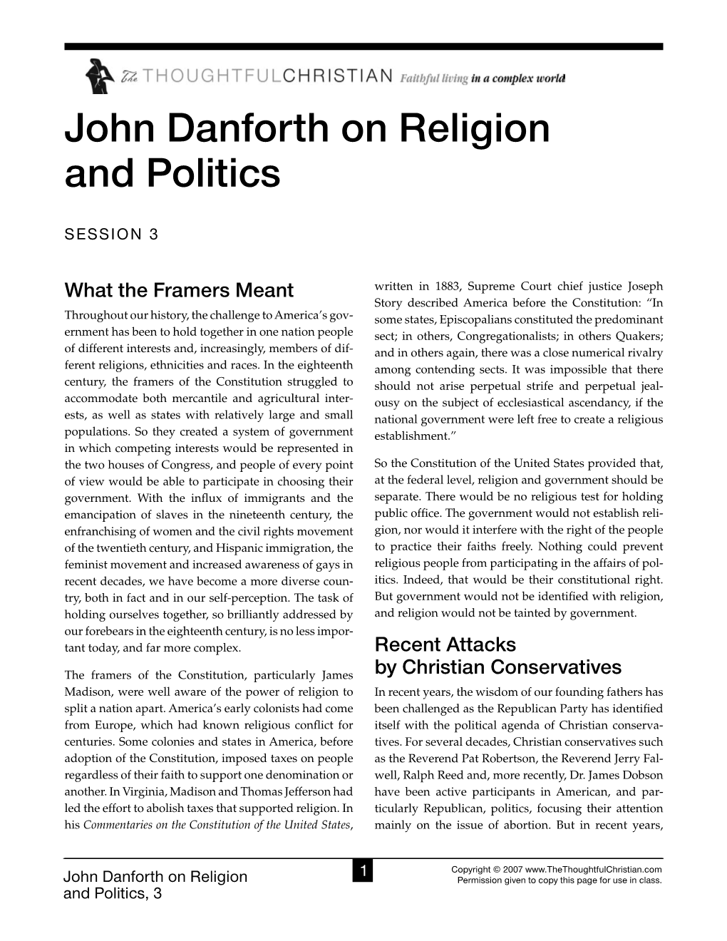 John Danforth on Religion and Politics
